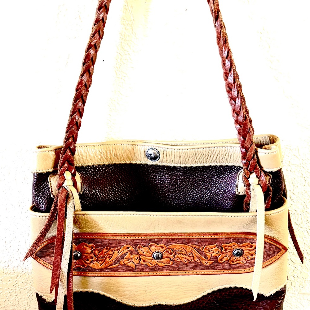 Cusrom leather tooled and fringe western purse
